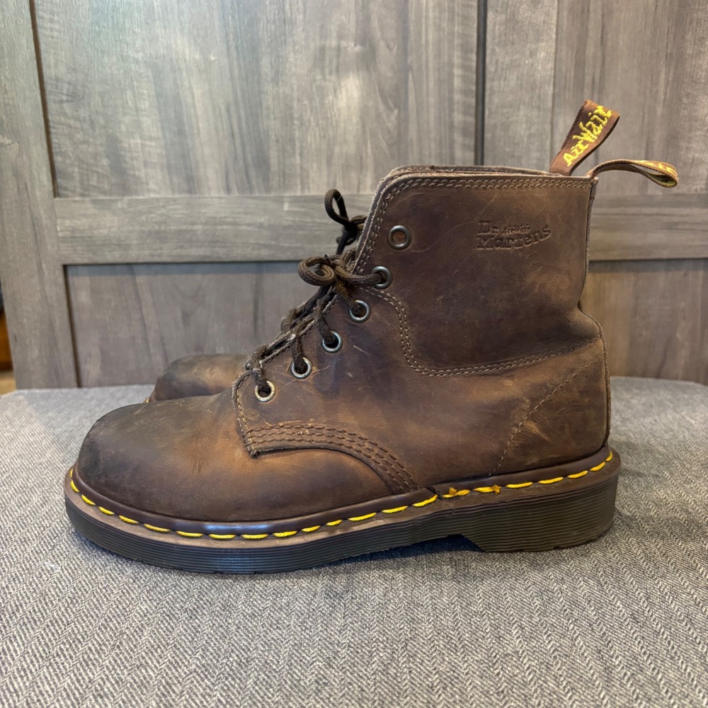 Dr. Martens 101 Made in England Brown Crazy Horse Leather 6 Eye Ankle Boots 5